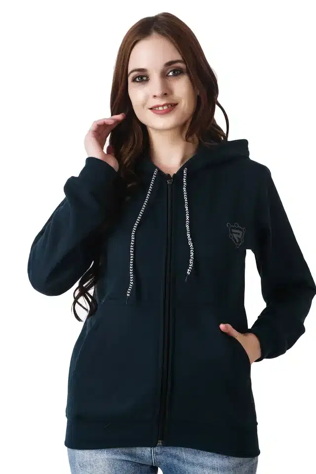 Full Sleeves Hooded Sweatshirt for Women (Teal, L)
