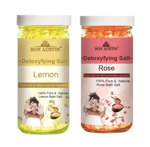 Bon Austin Lemon & Rose Detoxifying Bath Salt Crystal, 200 g, Set of 2