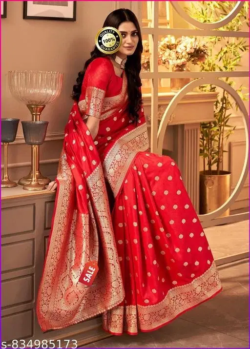 Zari Woven Kanjeevaram Saree for Women (Red, Free Size)