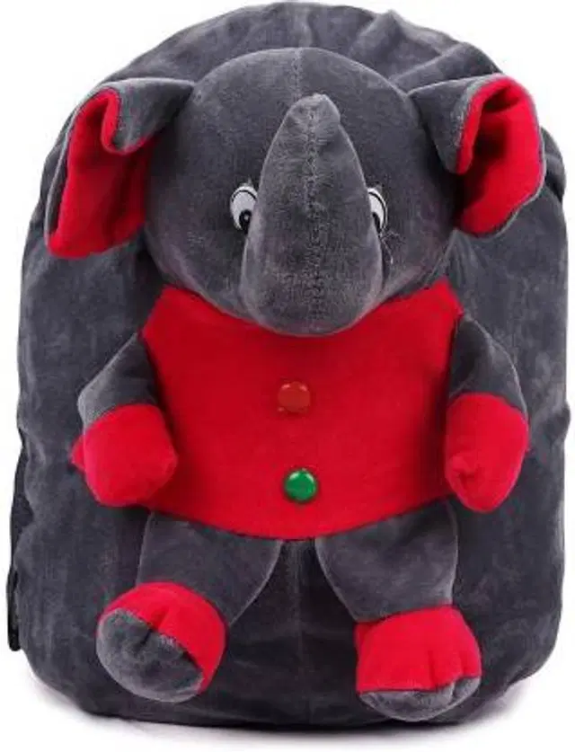 Fabric Elephant Shape School Bag for Kids, Grey & Red