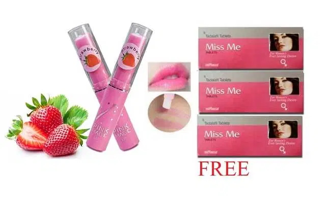 AP Pink Magic Strawberry Lip Balm With Miss Me Tablet For Female, Pack of 5, AP-112