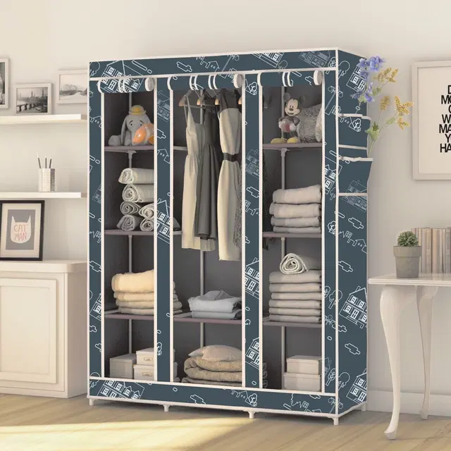 Plastic Printed Collapsible Wardrobe, Grey