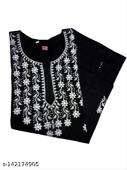 Cotton Chikankari Short Kurti for Women, Black (S)