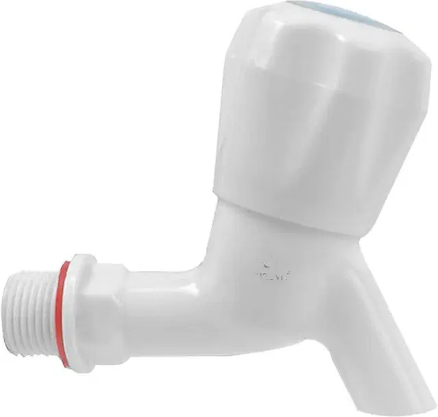 Plastic Polo Bib Cock Tap with Wall Flange, White, Set of 1