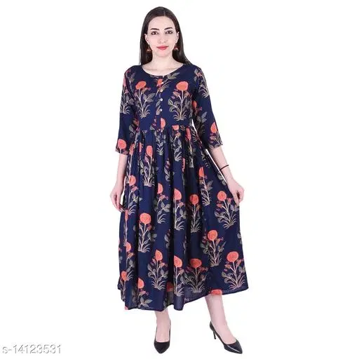 Rayon Kurti For Women, Navy Blue (S)