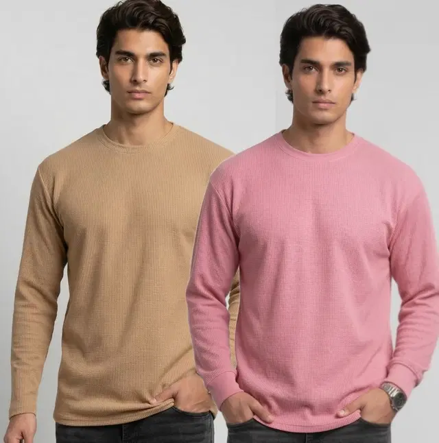 Polyester T-shirt for Men, Beige & Onion, Pack of 2 (M)