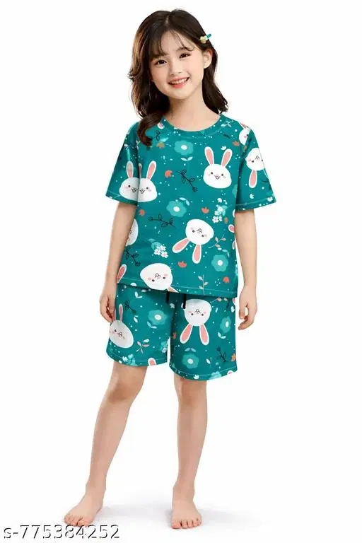 Night Suit for Girls (Green, 14-15 Years)