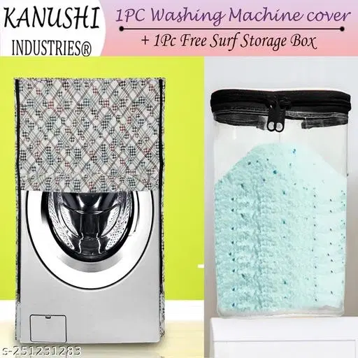 KANUSHI Industries® Washable & Dustproof Front Load Automatic Washing Machine Cover+ 1 Pc Surf Power Storage Box (Suitable for 6 Kg, 6.5 kg, 7 kg, 7.5 kg)(WASMAC-NW-NEW-02-FRONT+1-GIFT)