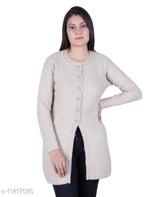Acrylic Solid Sweater for Women (Beige, L)