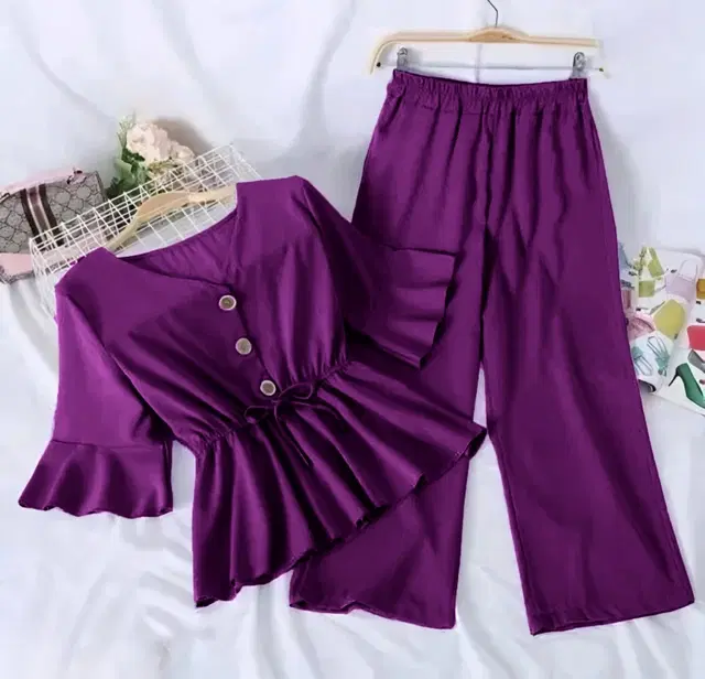 Poly Crepe Solid Clothing Set foor Girls, Purple (0-3 Months)