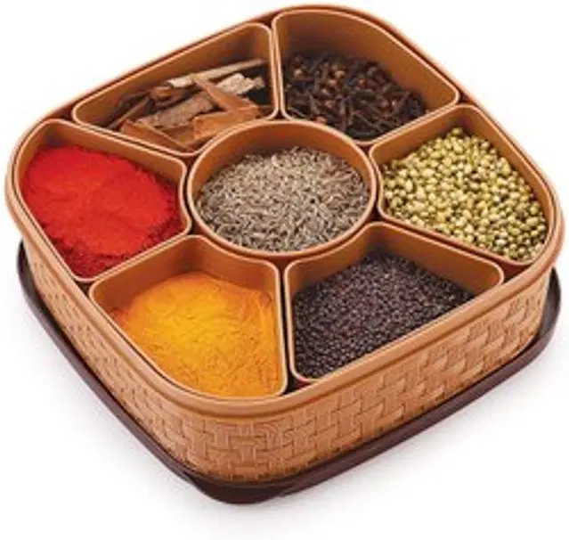 Plastic 7 Section Spice Container with Lid, Multicolor