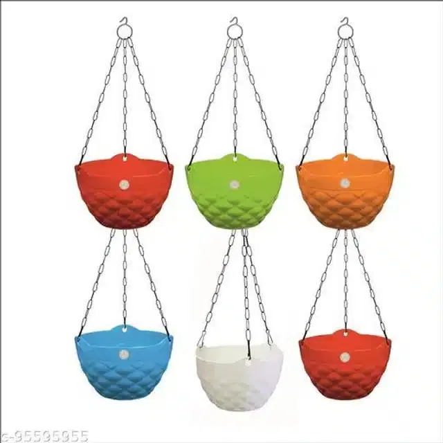 Plastic Planters with Hanging Chain, Pack of 6, Multicolor