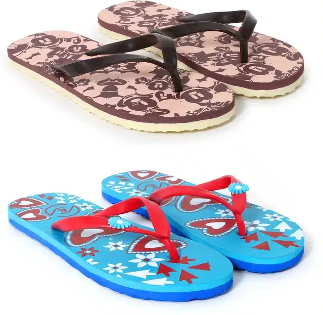 Flip Flops for Women, Pack of 2 (Multicolor, 5)