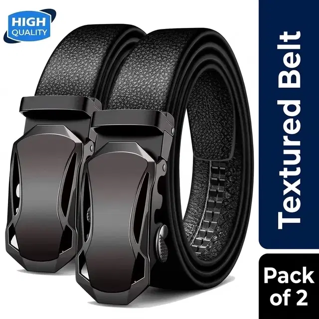 Textured Casual Belt for Men - Pack of 2, Black, Size 34