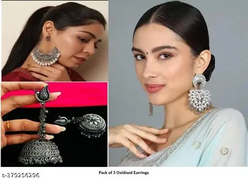 Fashionable Latest Combo Pack of 3 Oxidised Earrings