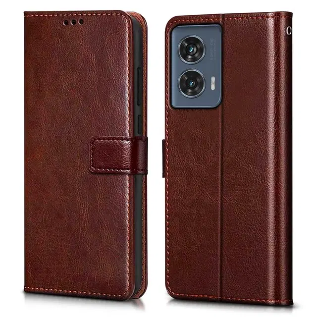 Artificial Leather Mobile Flip Cover for Moto G96 / Moto G85 / 50 Fusion (Brown)