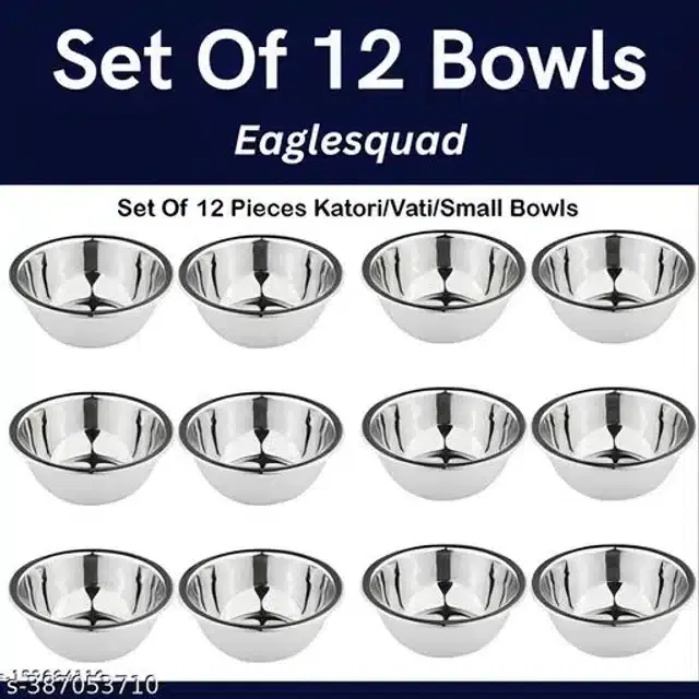 Stainless Steel Bowls, Silver, Pack of 12