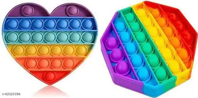 Silicone Pop It Fidget Stress Relief Toy, Multicolor, Pack of 2