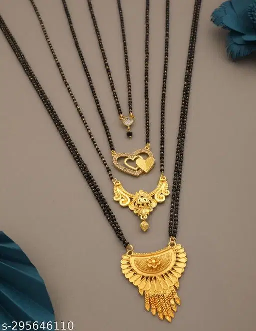 Big pendant Mangalsutra for Women, Pack of 4 (Gold, Free Size)