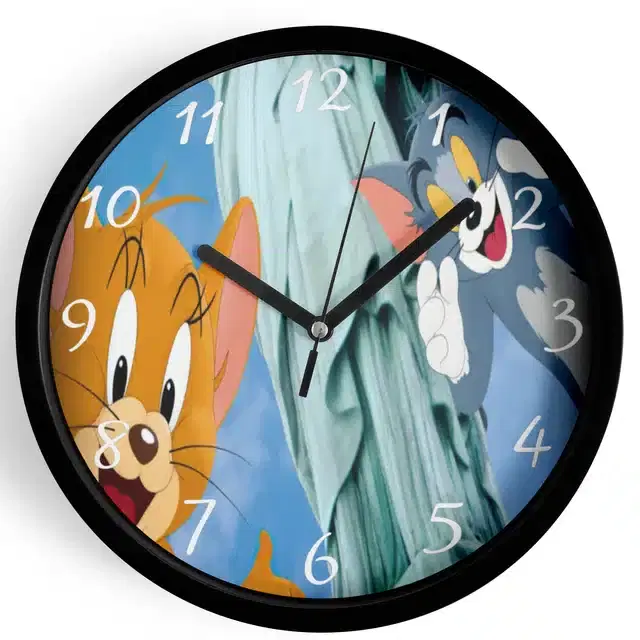 Analog Tom & Jerry Wall Clock for Home, Black, 7 Inches
