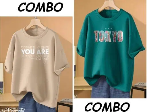 Cotton Blend Printed T-shirt for Women, Multicolour, Pack of 2 (XXS)