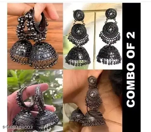 Latest trending combo pack of 2 black big jhumka