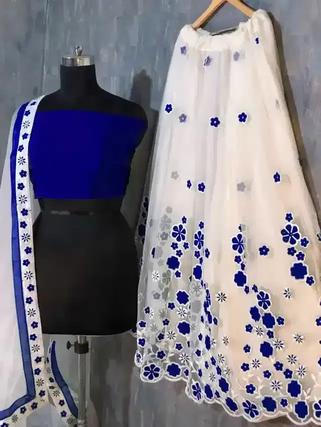 Poshvariety Designer Lehenga Choli With Dupatta (Unstitched) (Royal Blue) (P-017)