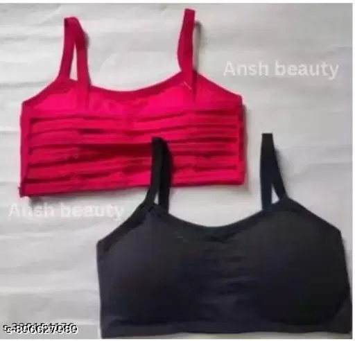 Short Bralette for Women, Pack of 2 (Black, S)
