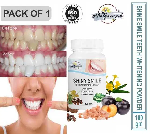 Abhigamayh 100 % Organic Teeth Whitening White Tooth Powder For Tobacco Stain, Tartar, gutkha Stain And Yellow Teeth Removal, 100 g, Pack Of 1, A-1099