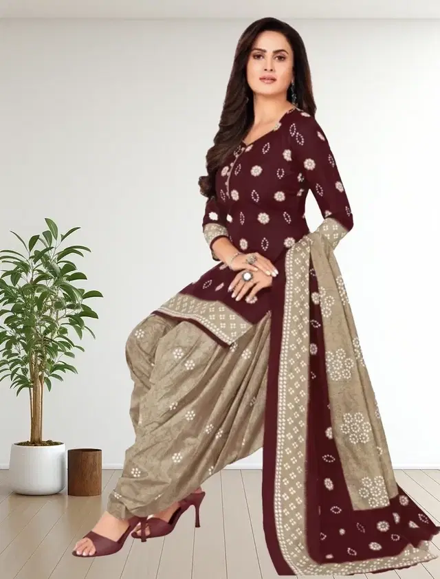 Crepe Unstitched Suit for Women (Maroon, Free Size)