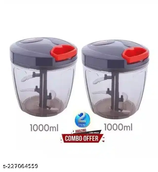 Plastic Manual Chopper, Grey, 1000 ml, Pack of 2