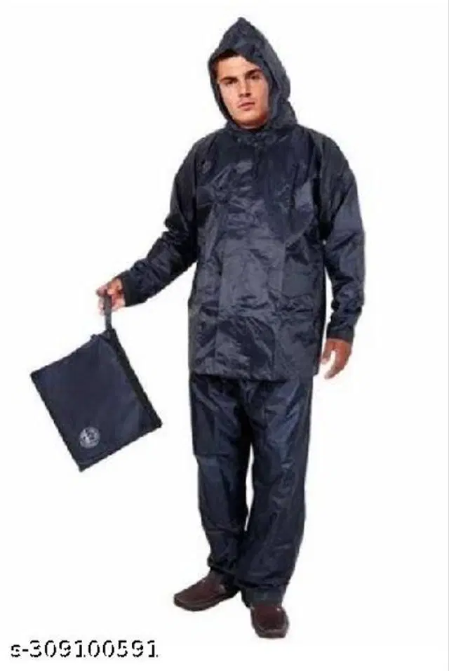 Polyester Rain Coat for Men, Black, M