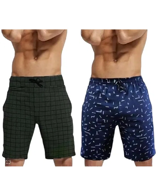Cotton Shorts for Men, Pack of 2 (Bottle Green & Navy Blue, 36)