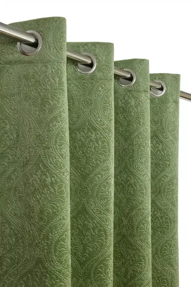 Velvet Printed Window & Door Curtains, Pack of 2, Green, 5 feet