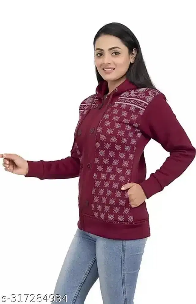 Polyester Sweater for Women (Maroon, S)