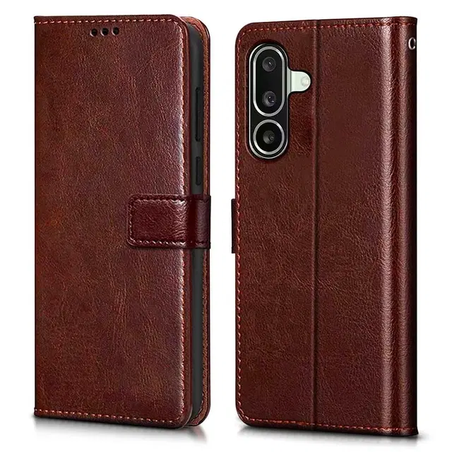 Artificial Leather Mobile Flip Cover for Samsung M36 5G / F36 5G (Brown)