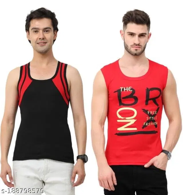 Cotton Vests for Men, Pack of 2 (Black & Red, XS)