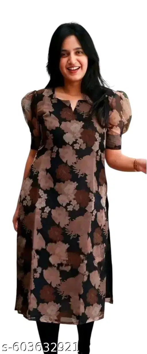Floral print Kurti for Women (Black, S)