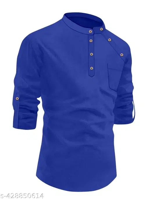 Solid Cotton Kurta Set for Boys (Navy Blue, 12-13 Years)