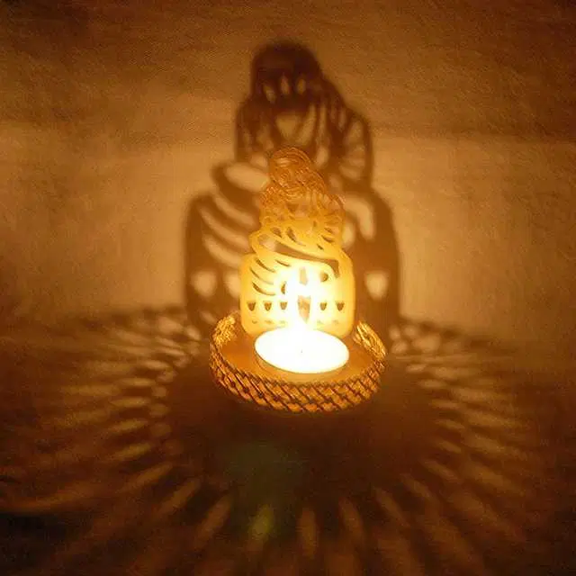 Divine Shadow Metal Saibaba Tealight Holder, Golden, 4.5 X 3 X 4.5Inches, Du-003
