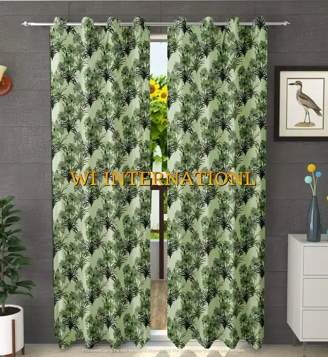 Polyester Printed Window & Door Curtains, Pack of 2, Green, 5 feet