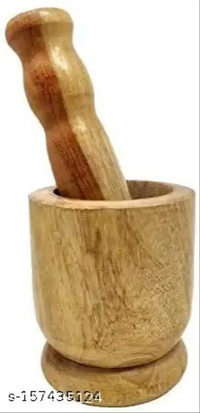Wooden Carved Mortar & Pestle, Brown, Set of 1