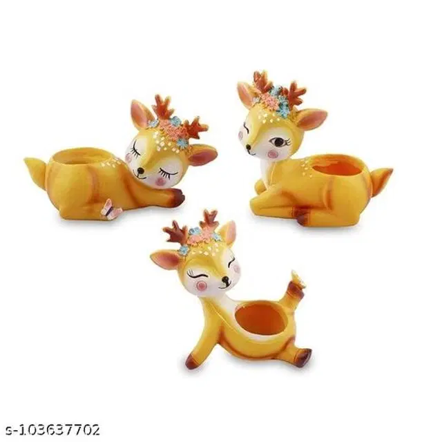Terracotta Deers Decorative Showpiece, Multicolor, Pack of 3