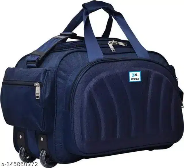 Polyester Strolley Duffel Bag, Navy Blue, 40 L