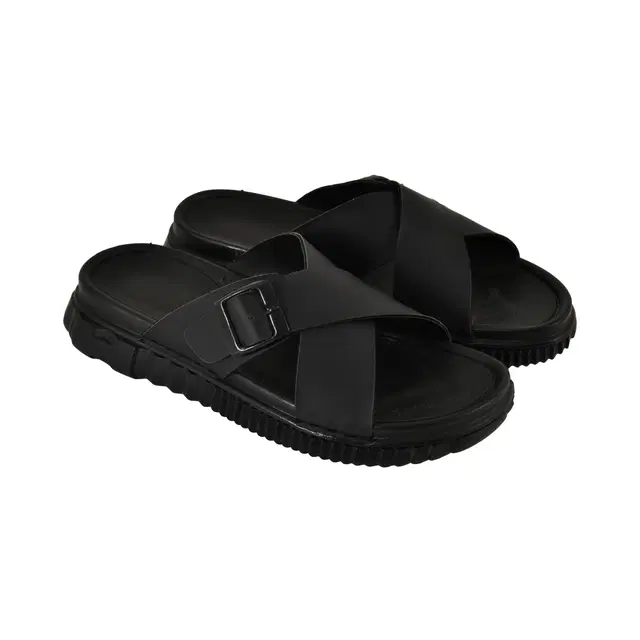 Slip On Slippers for Men (Black, 8)