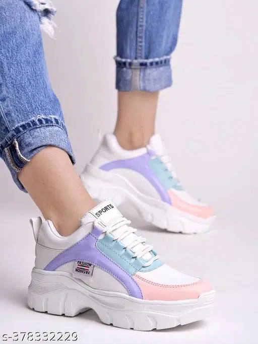 Colorblocked Mesh Sneakers for Women (White, IND-5)