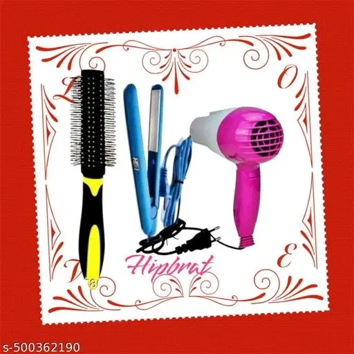 Combo of Hair Brush, Hair Straightener & Hair Dryer, Multicolor, Set of 3