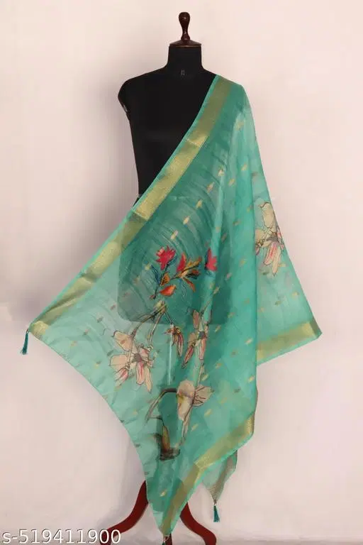 Art Silk Printed Dupatta for Women & Girls, Green (Free Size)