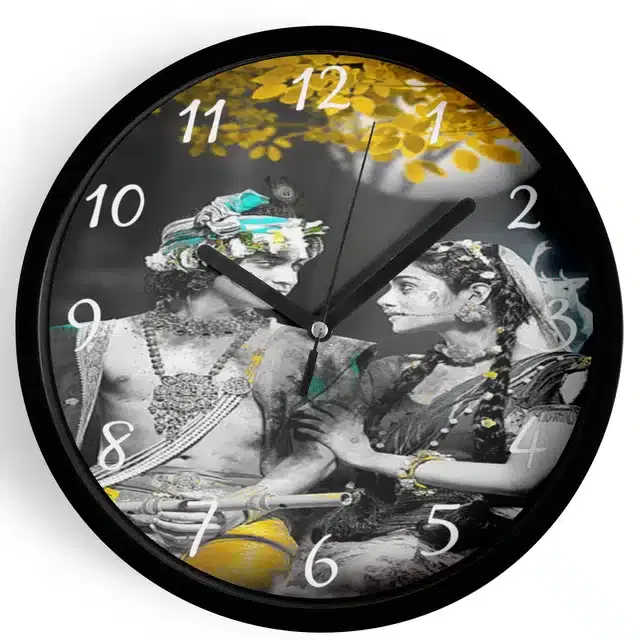 Analog Lord Krishna Wall Clock for Home, Black, 7 Inches