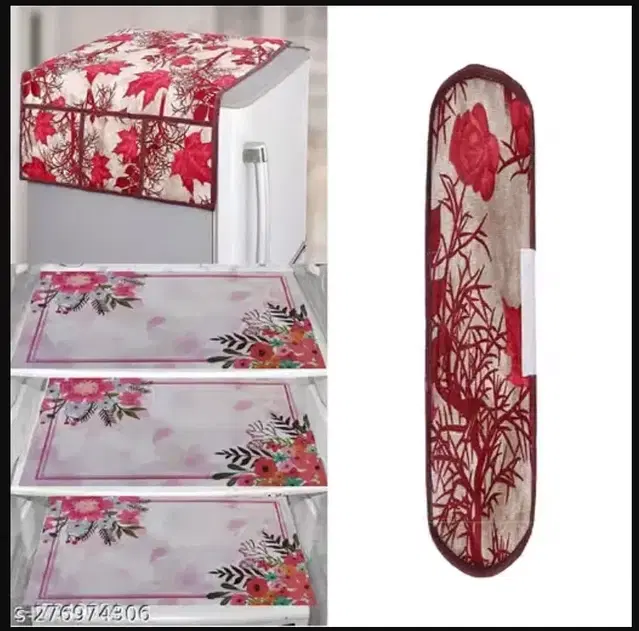 Knitted Fridge Cover, With 3xFridge Mat And 1 xHandle Cover Pack Of 5 Red Mapple Leaf